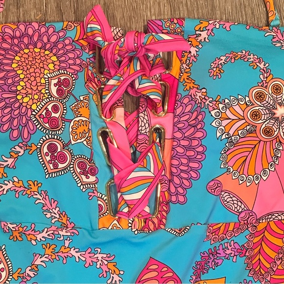 Trina Turk Meilani Lace Up Bandeau One-Piece Swimsuit NWT Size 10. - Picture 9 of 12